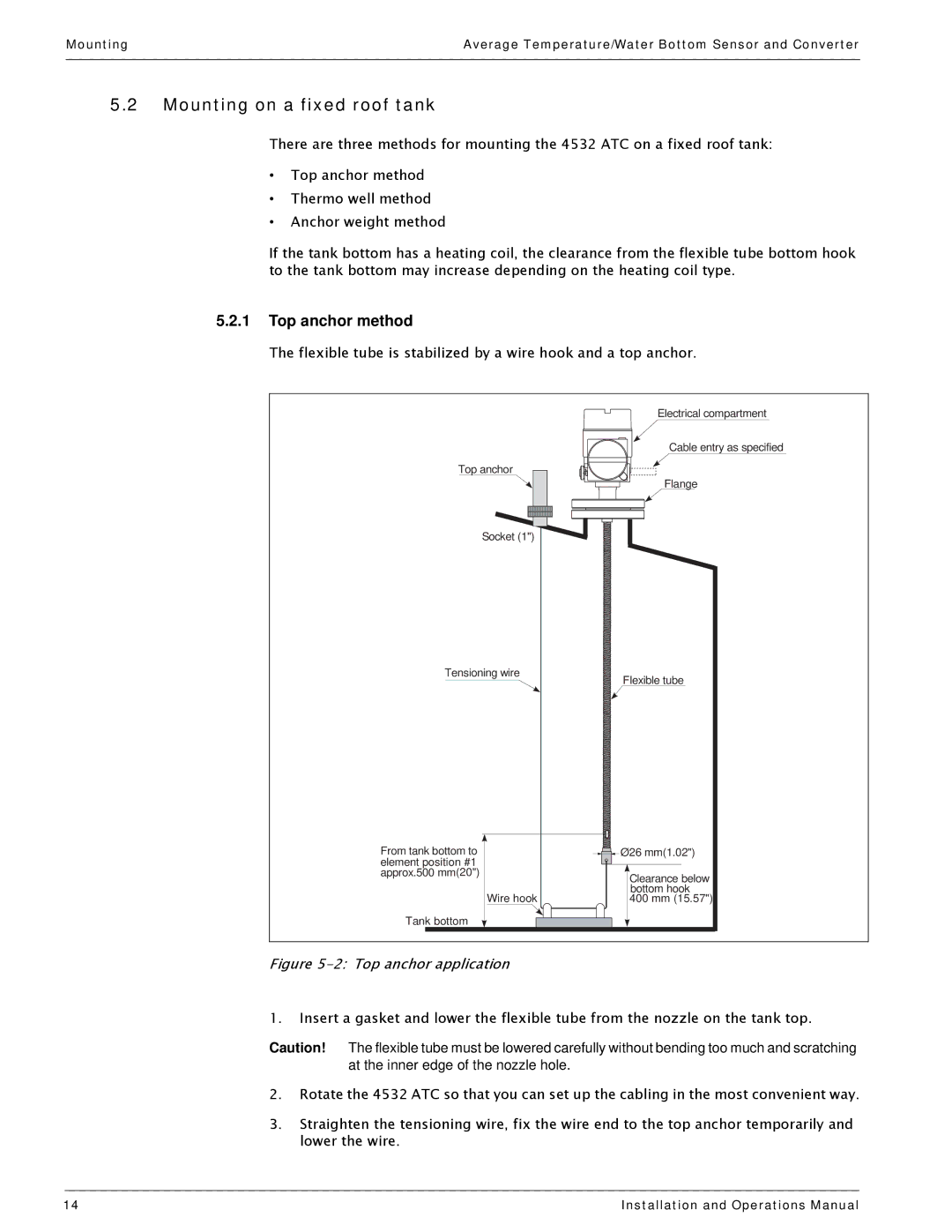 Varec 4532 manual Mounting on a fixed roof tank, Top anchor method 