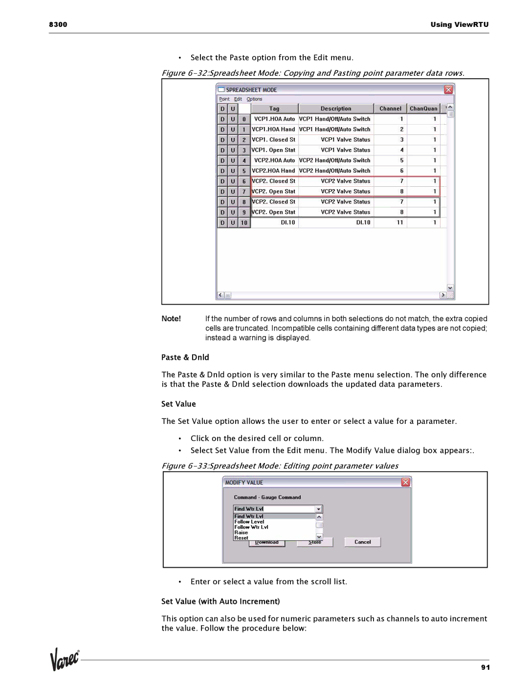 Varec 8315 Series manual Paste & Dnld, Set Value with Auto Increment 