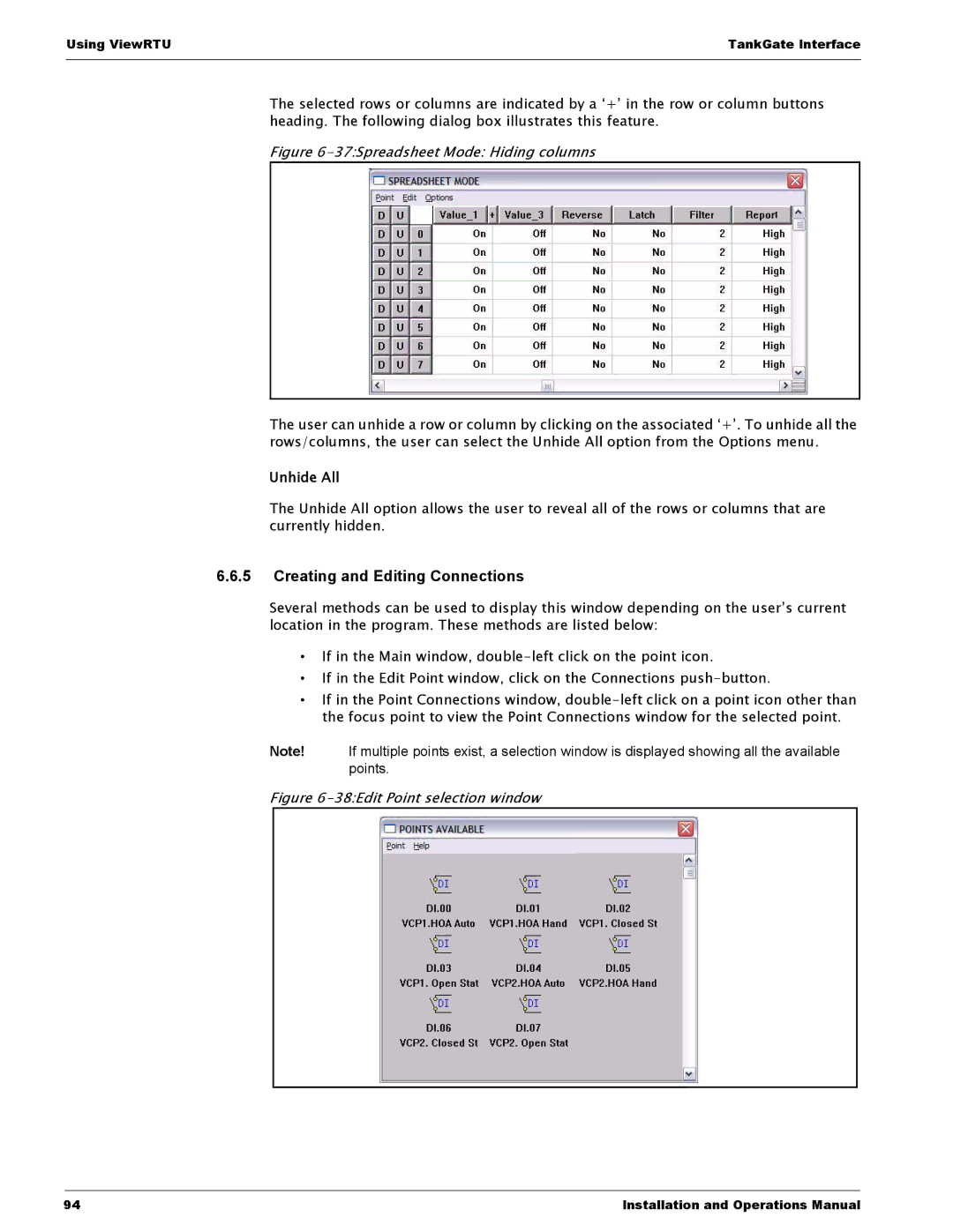 Varec 8315 Series manual Creating and Editing Connections, Unhide All 