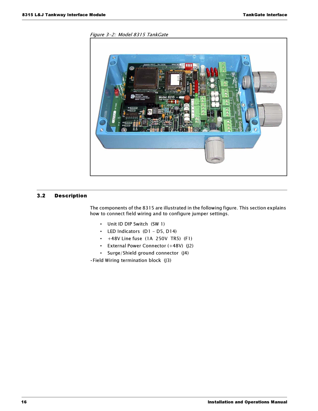 Varec 8315 Series manual Description, Model 8315 TankGate 