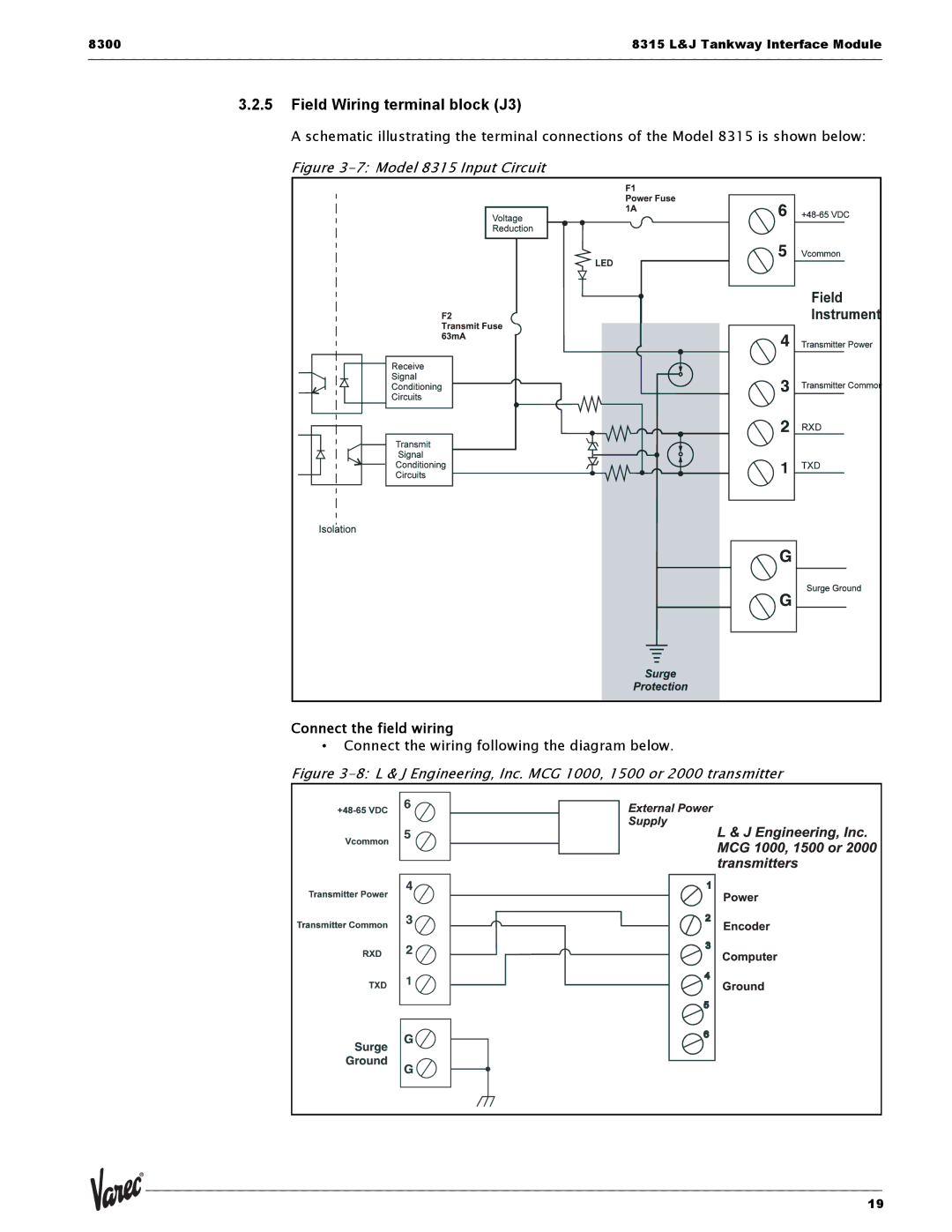 Varec 8315 Series manual Field Wiring terminal block J3, Connect the field wiring 