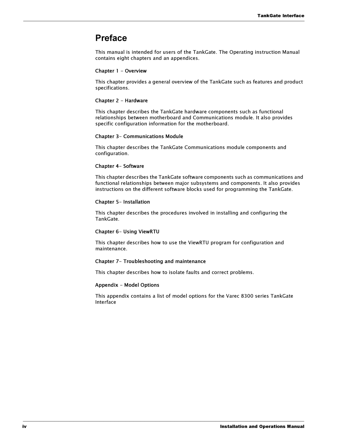 Varec 8315 Series Overview, Hardware, Communications Module, Software, Installation, Using ViewRTU, Appendix Model Options 