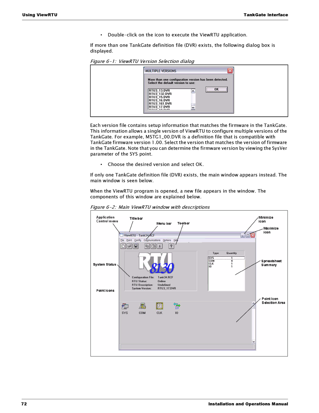 Varec 8315 Series manual ViewRTU Version Selection dialog 