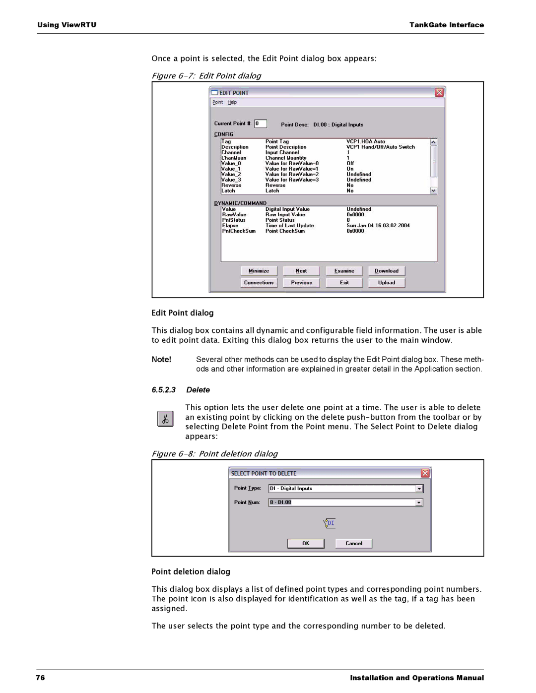 Varec 8315 Series manual Edit Point dialog, Delete, Point deletion dialog 