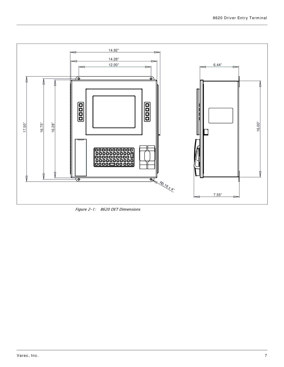 Varec 8620 manual DET Dimensions 