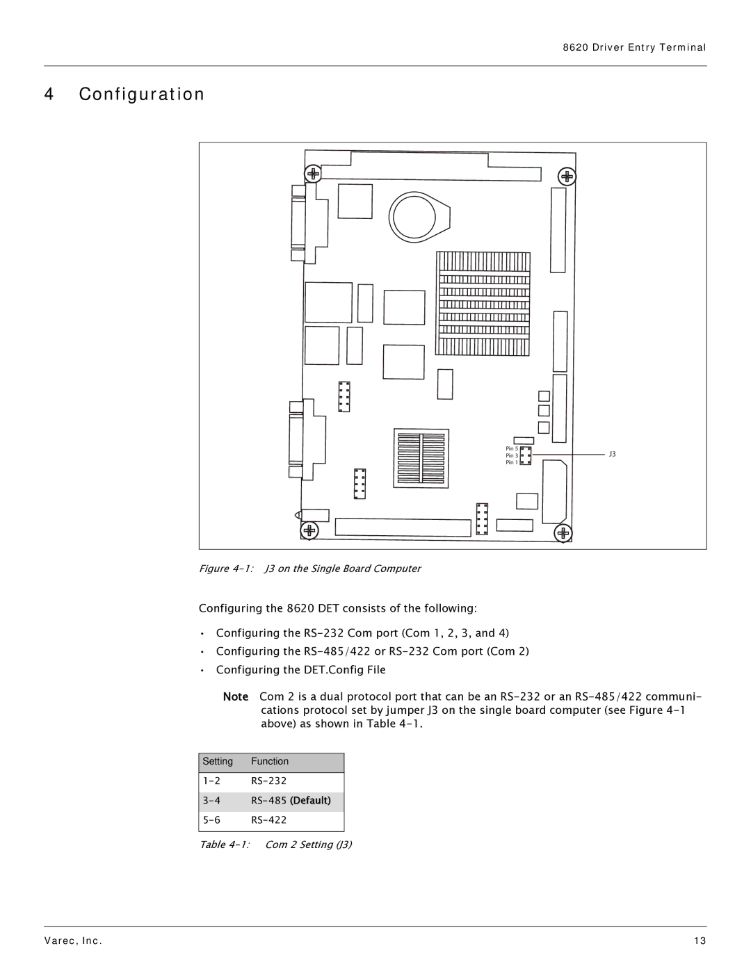 Varec 8620 manual Configuration, Setting Function 