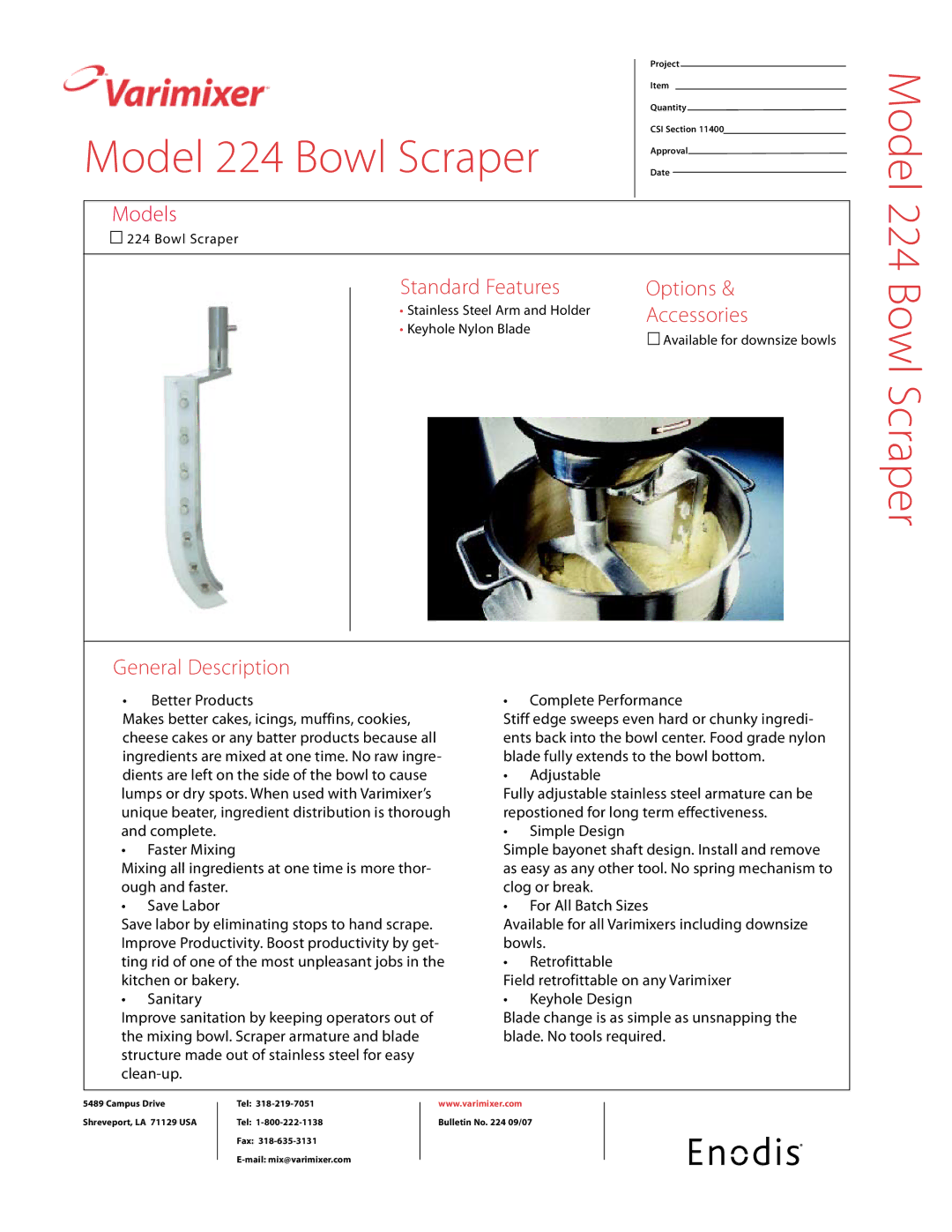 Varimixer manual Model 224 Bowl Scraper, Models 