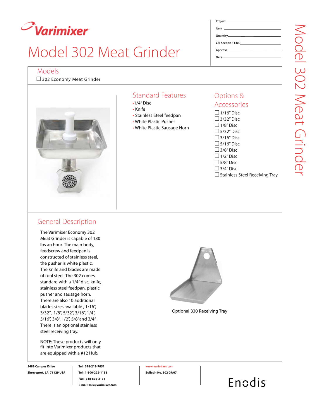 Varimixer manual Model 302 Meat Grinder 