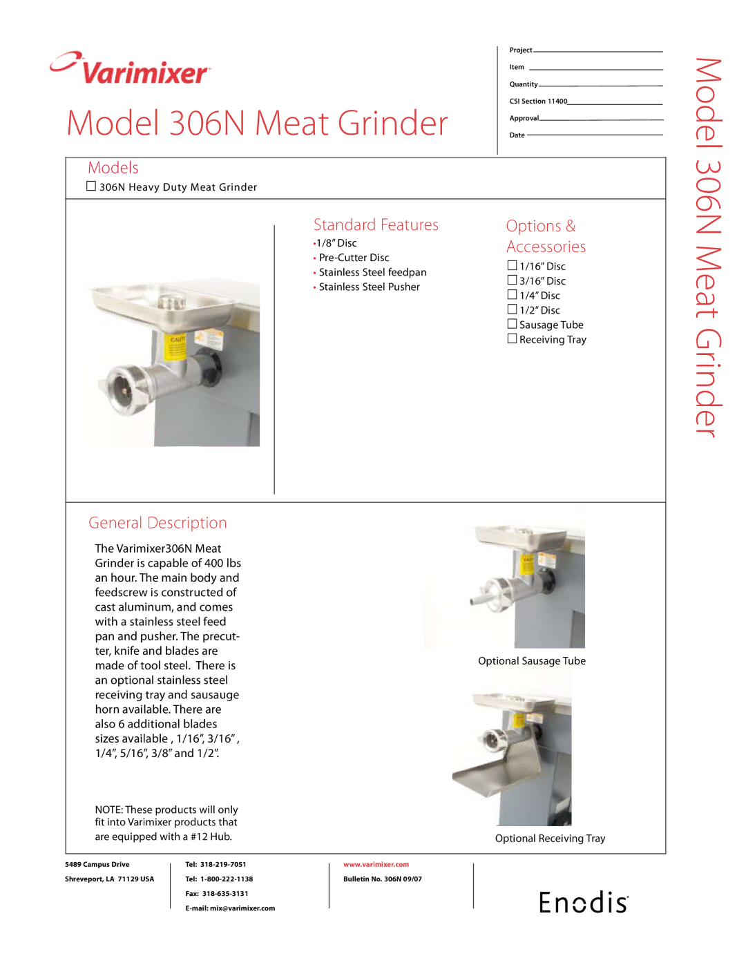 Varimixer manual Model 306N Meat Grinder, Models 