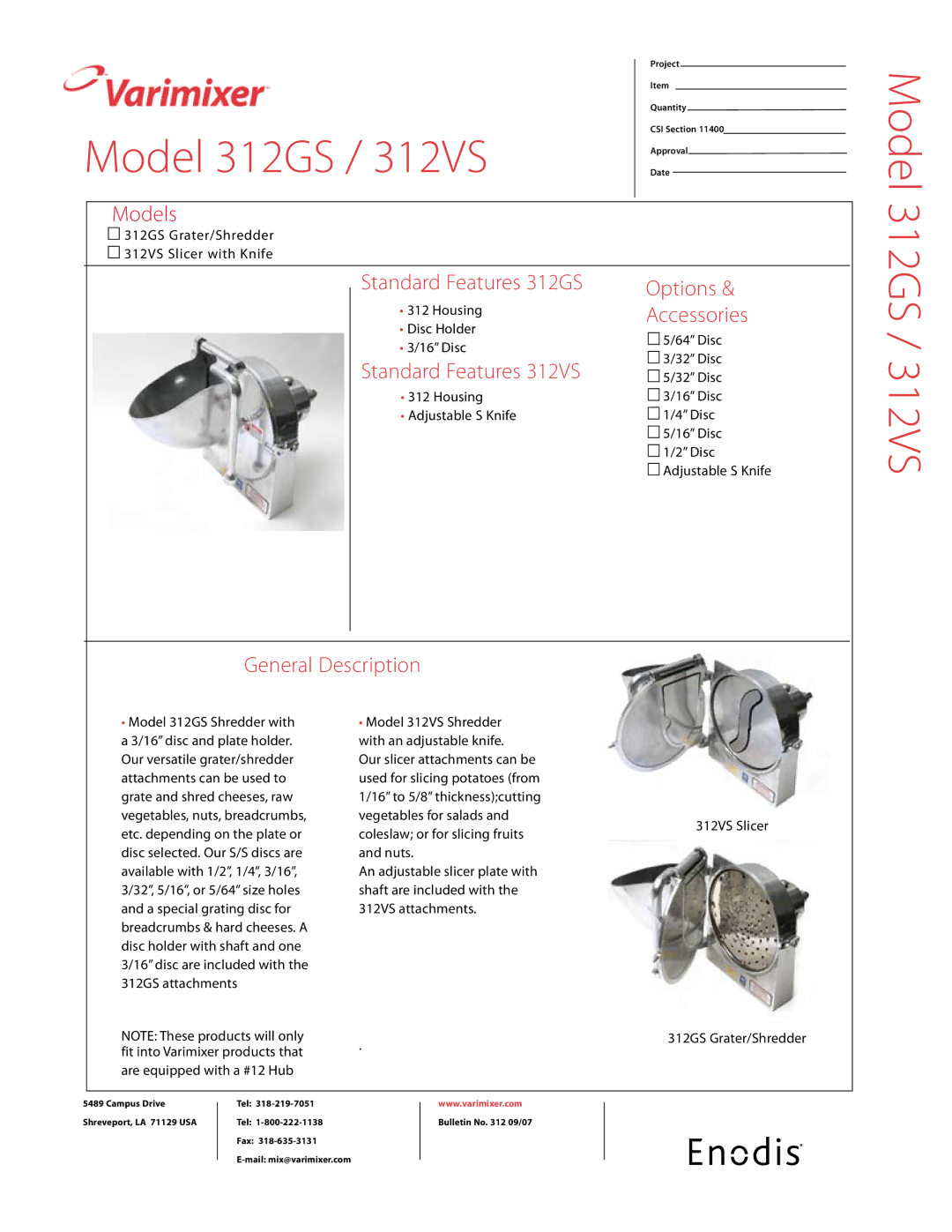 Varimixer manual Model 312GS / 312VS 