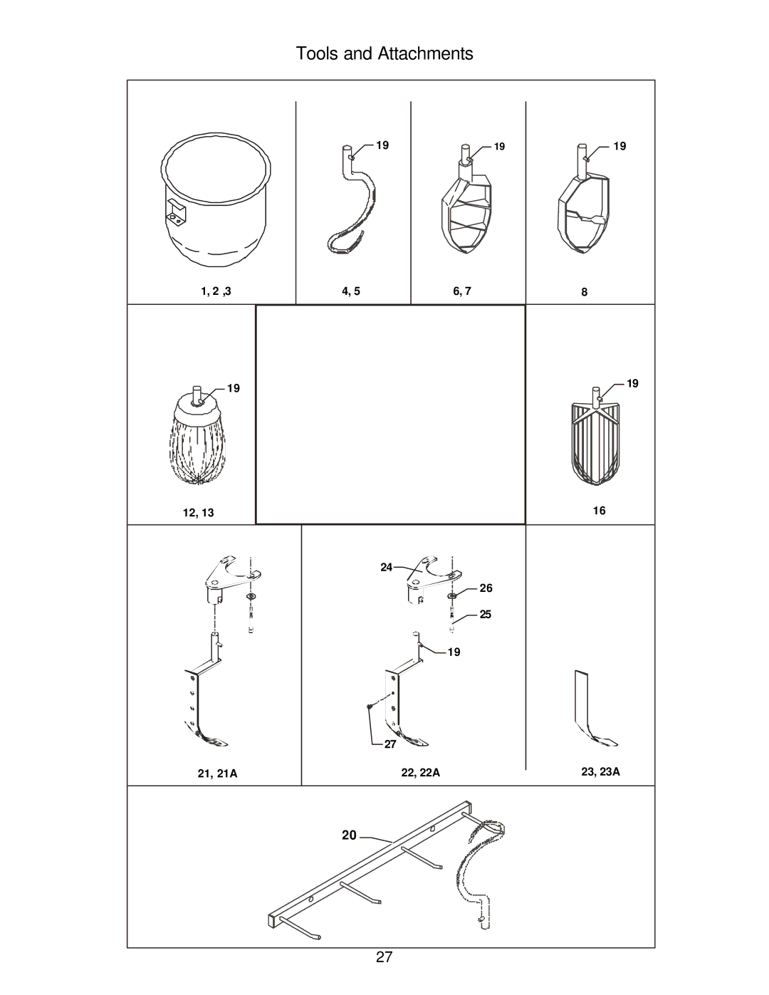 Varimixer J, F manual Tools and Attachments 