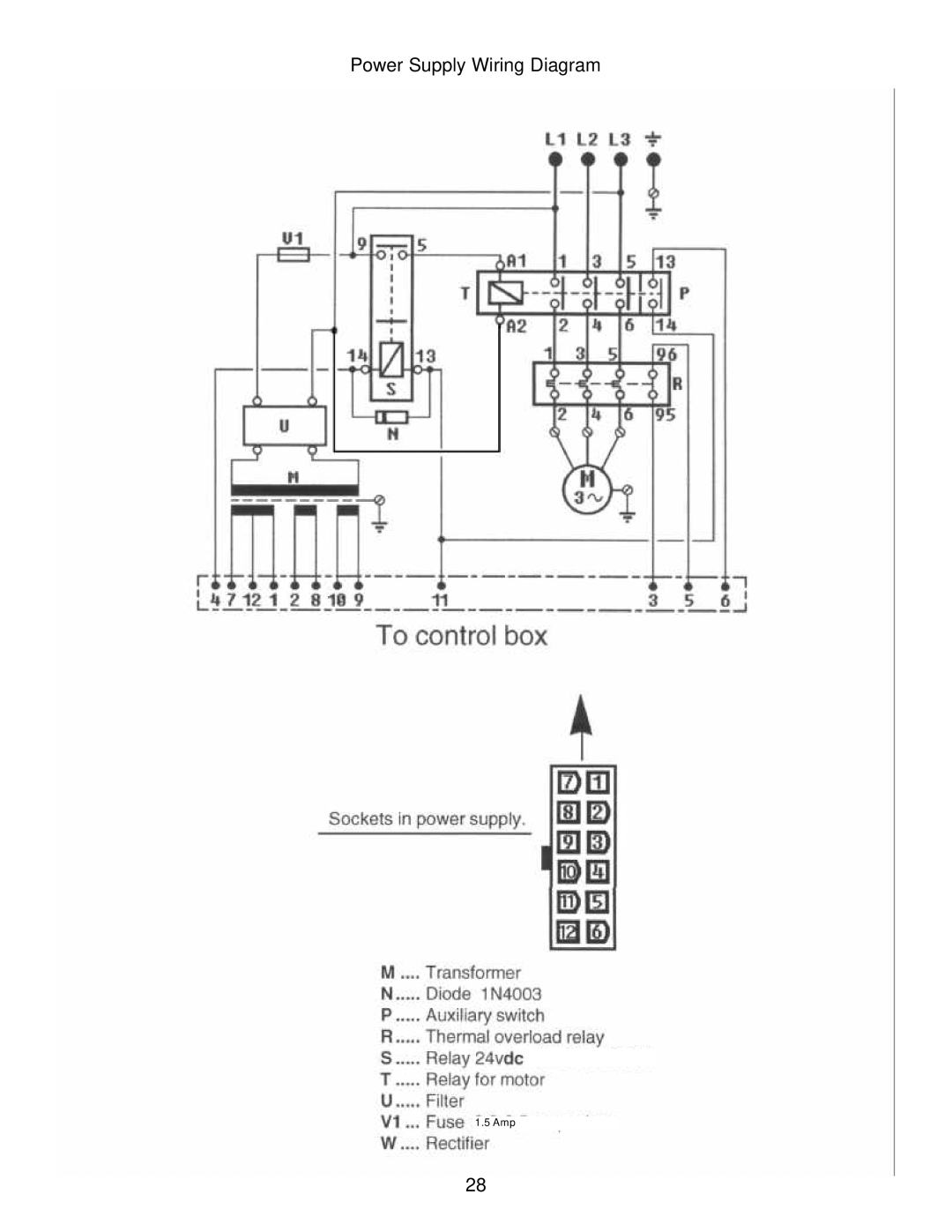 Varimixer W100, MK IV, 40, W80, 60 manual Power Supply Wiring Diagram, 1.5 Amp 