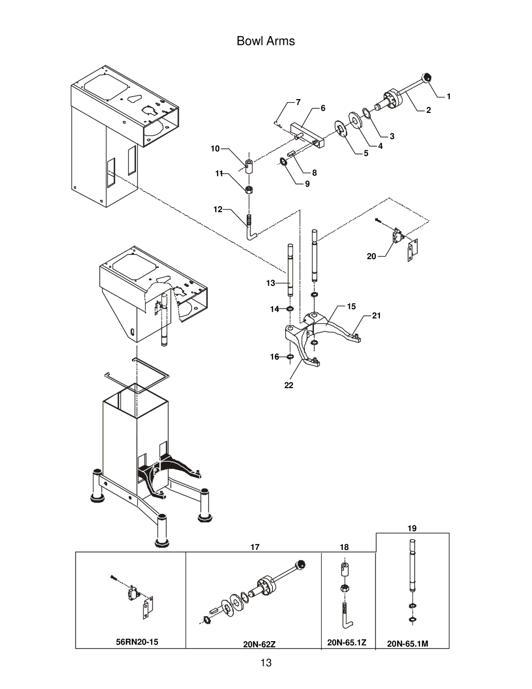 Varimixer W20 J, W20 A, W20 F operation manual Bowl Arms 