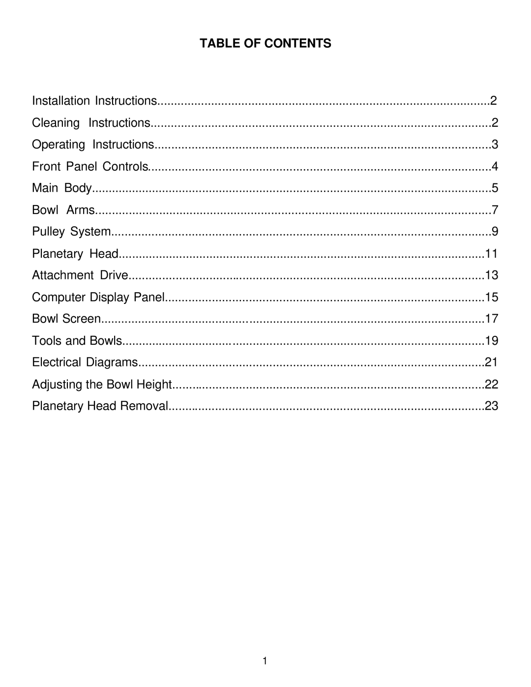 Varimixer W20D operation manual Table of Contents 