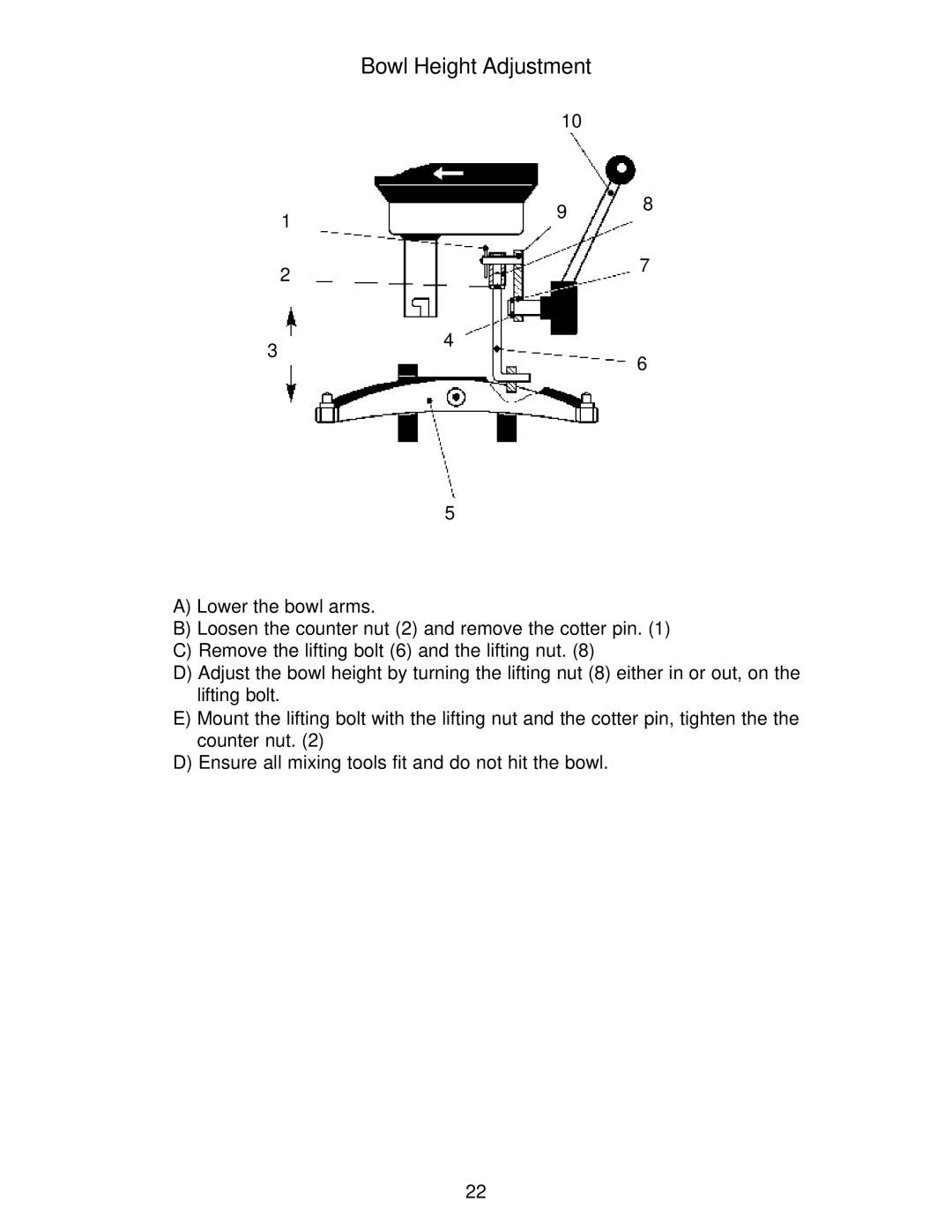 Varimixer W20D operation manual Bowl Height Adjustment 