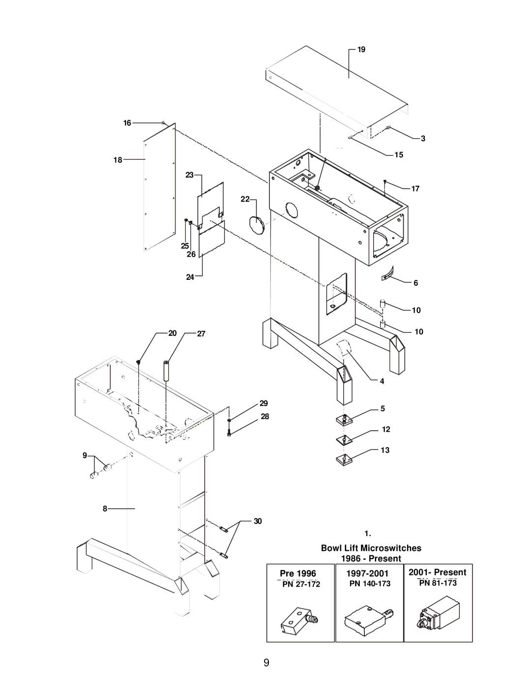 Varimixer W60(A), W60P operation manual Bowl Lift Microswitches Present 