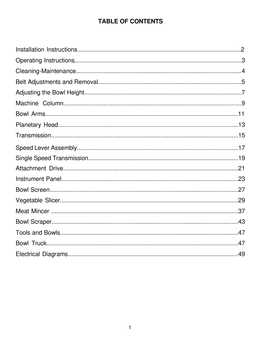 Varimixer W60(A), W60P operation manual Table of Contents 