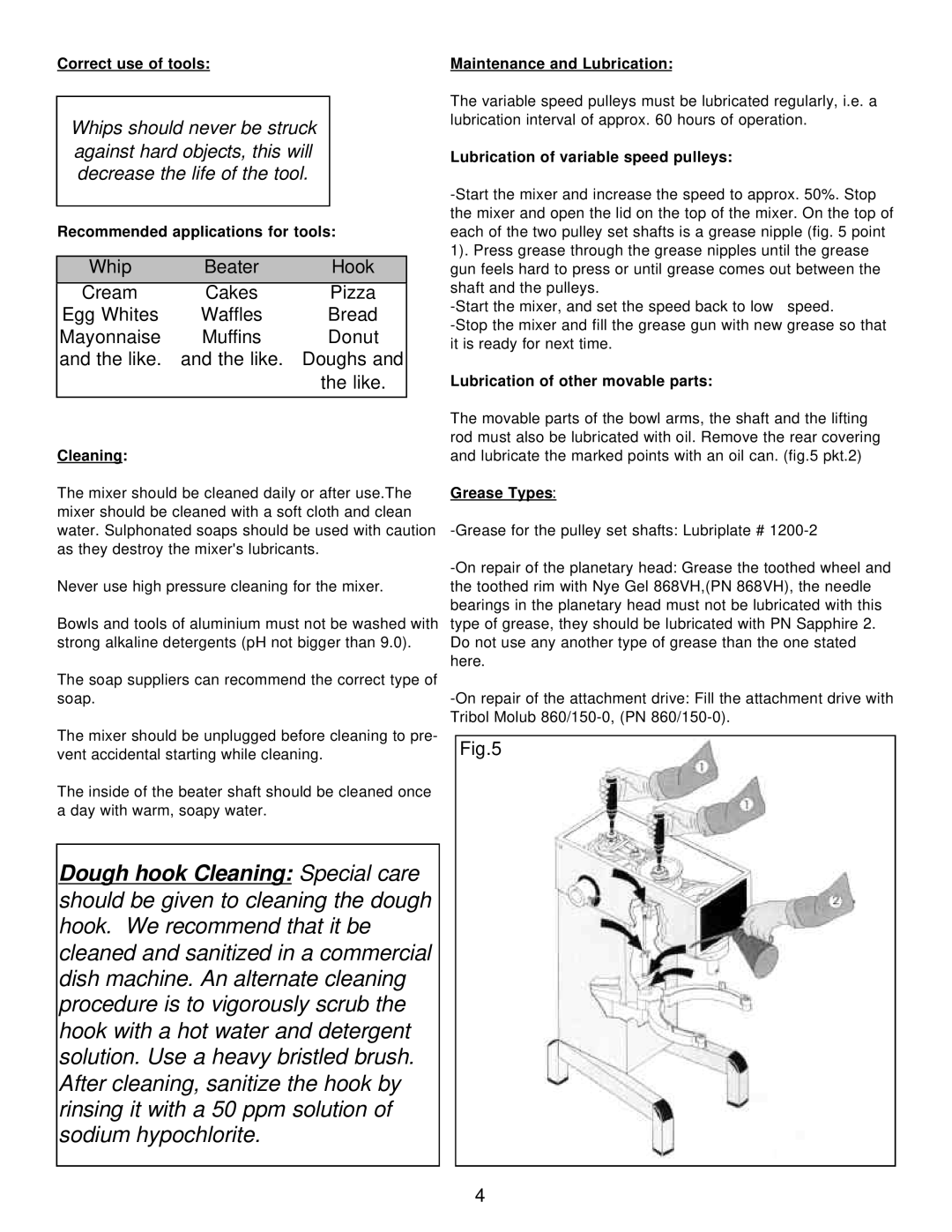 Varimixer W60(A), W60P operation manual Whip Beater Hook Cream 