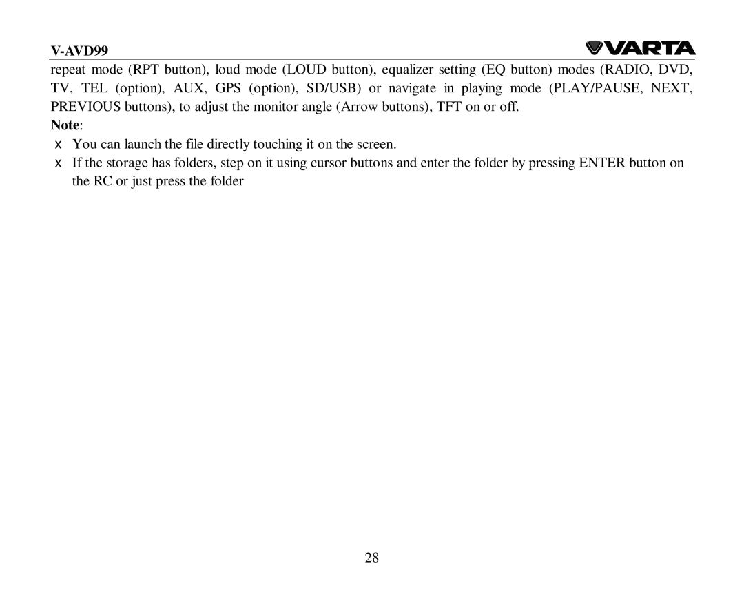 Varta V-AVD99 instruction manual 