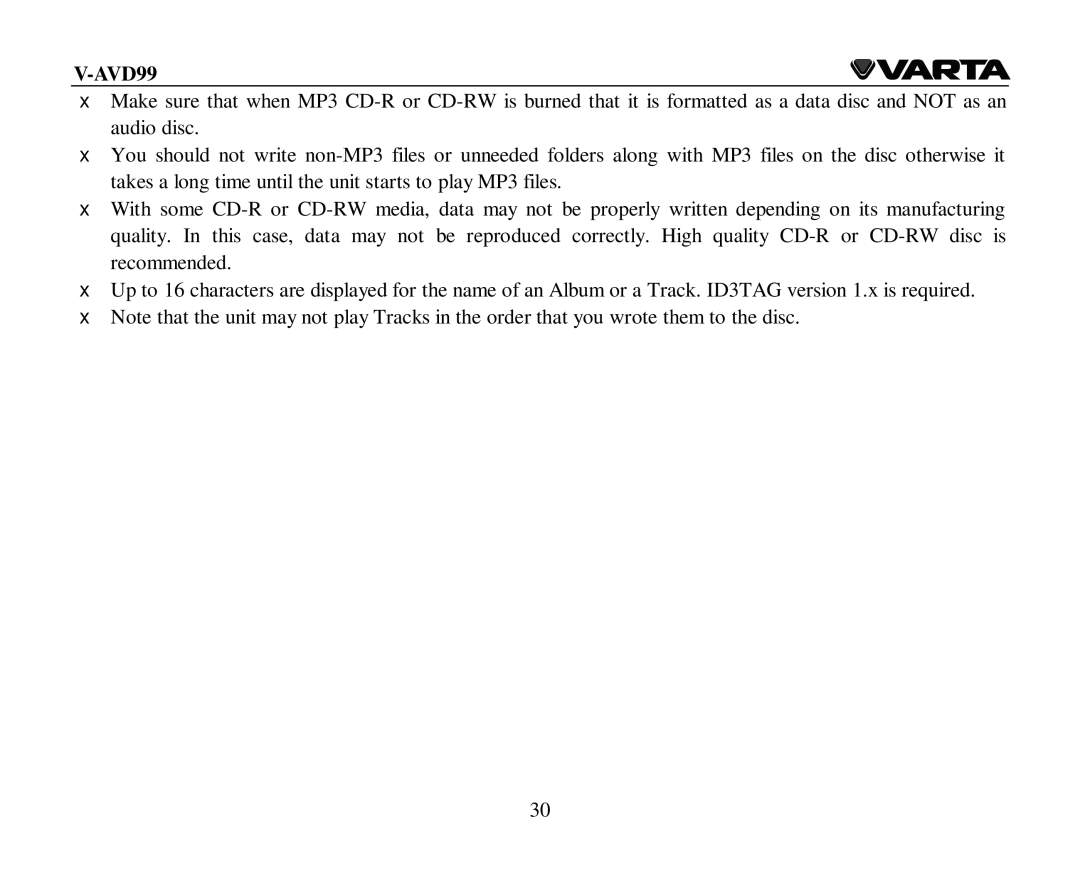 Varta V-AVD99 instruction manual 