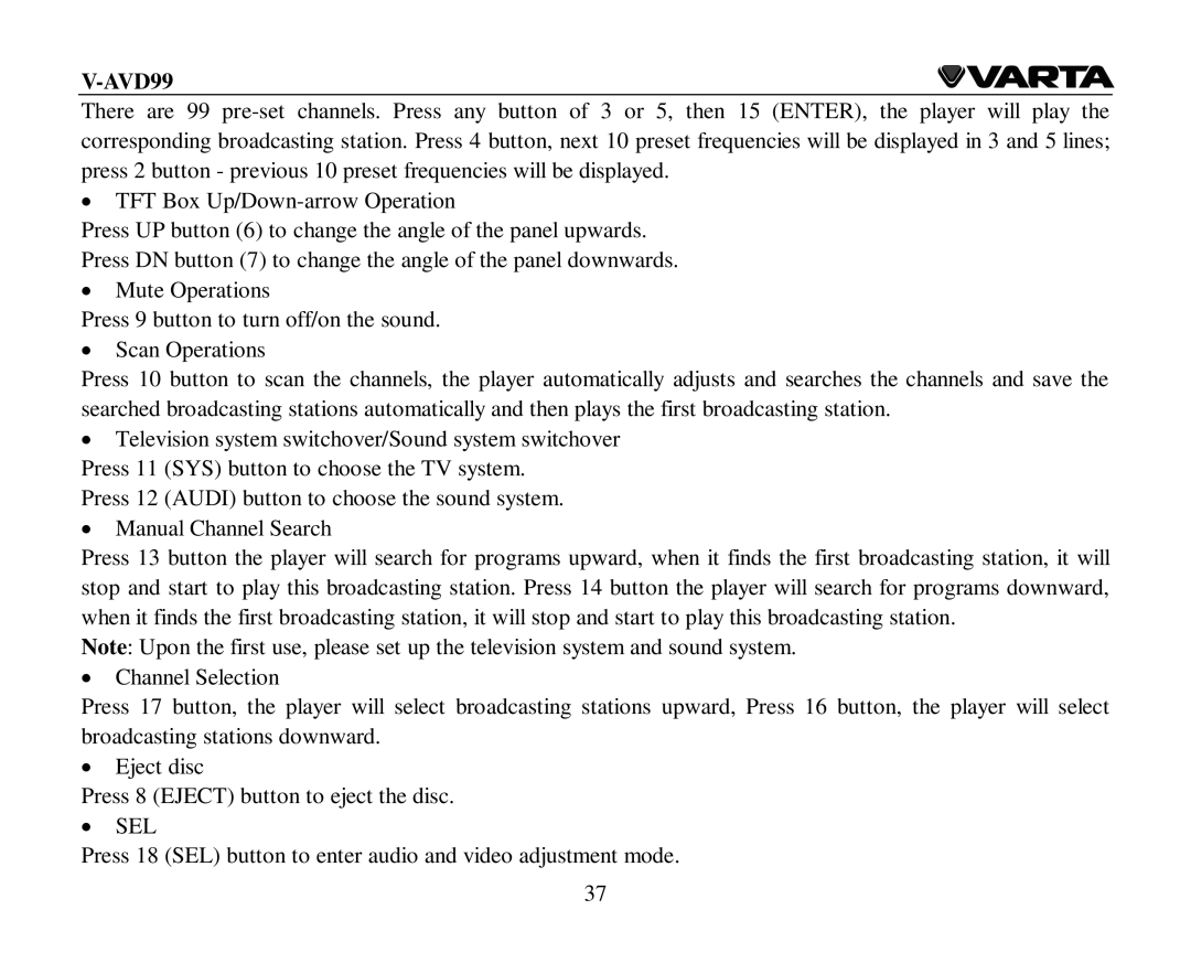 Varta V-AVD99 instruction manual 