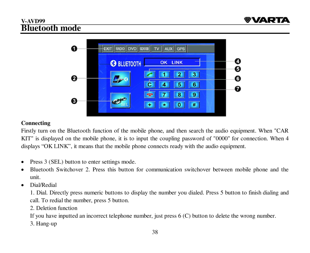 Varta V-AVD99 instruction manual Bluetooth mode, Connecting 