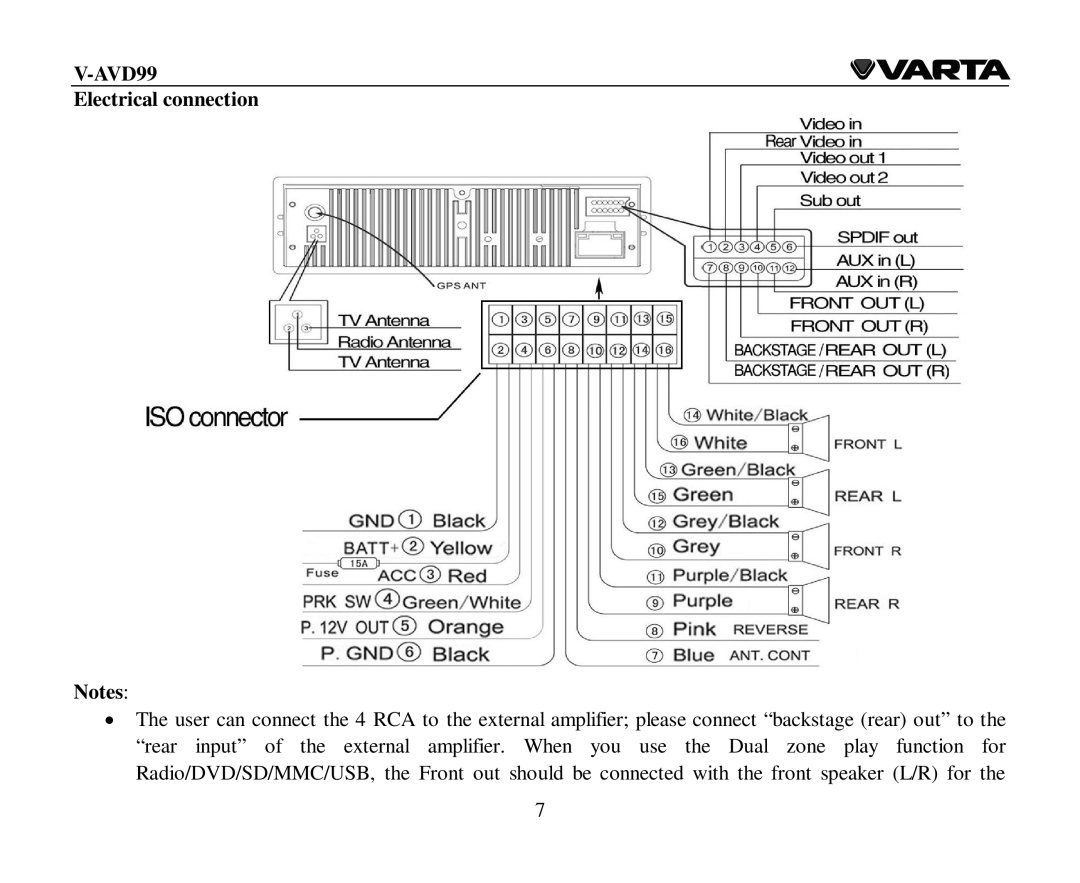 Varta V-AVD99 instruction manual Electrical connection 