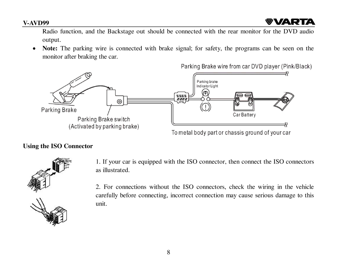 Varta V-AVD99 instruction manual Using the ISO Connector 