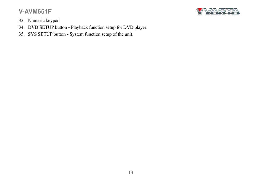 Varta V-AVM651F instruction manual 