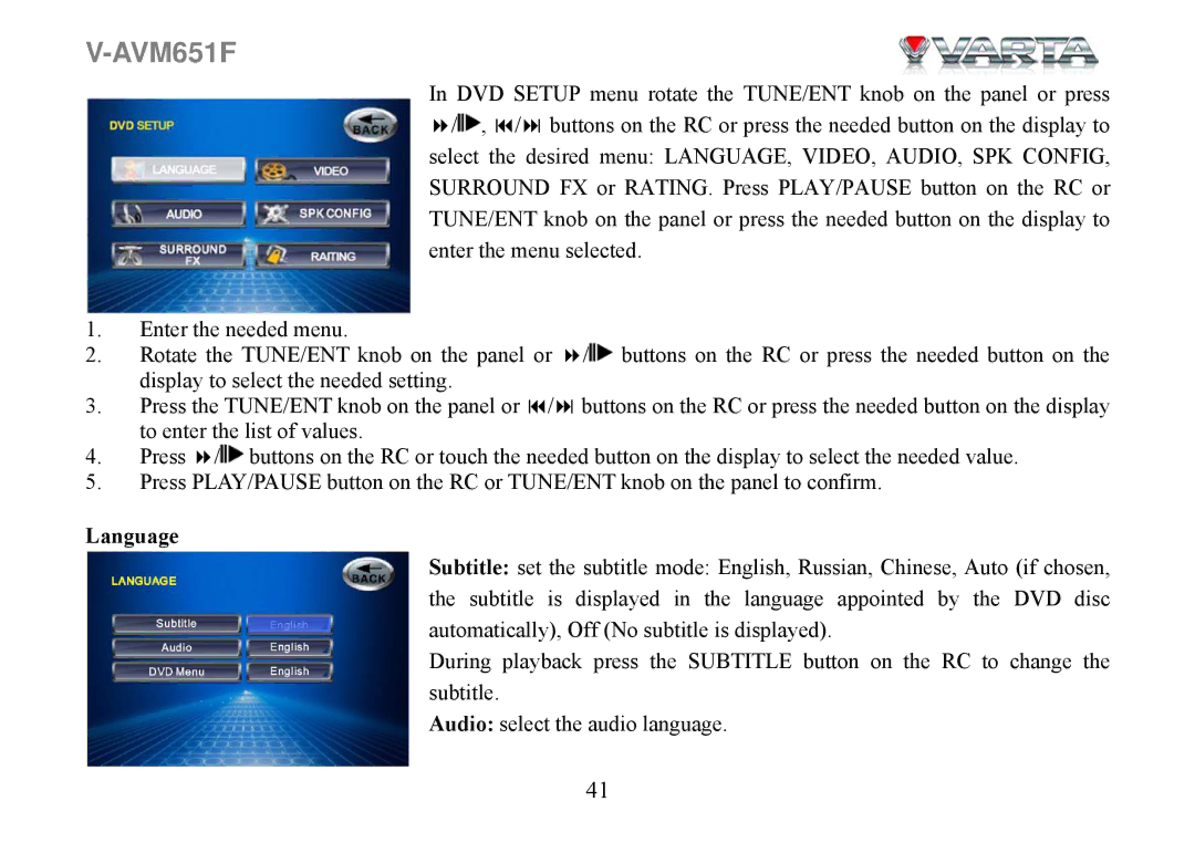 Varta V-AVM651F instruction manual Language 