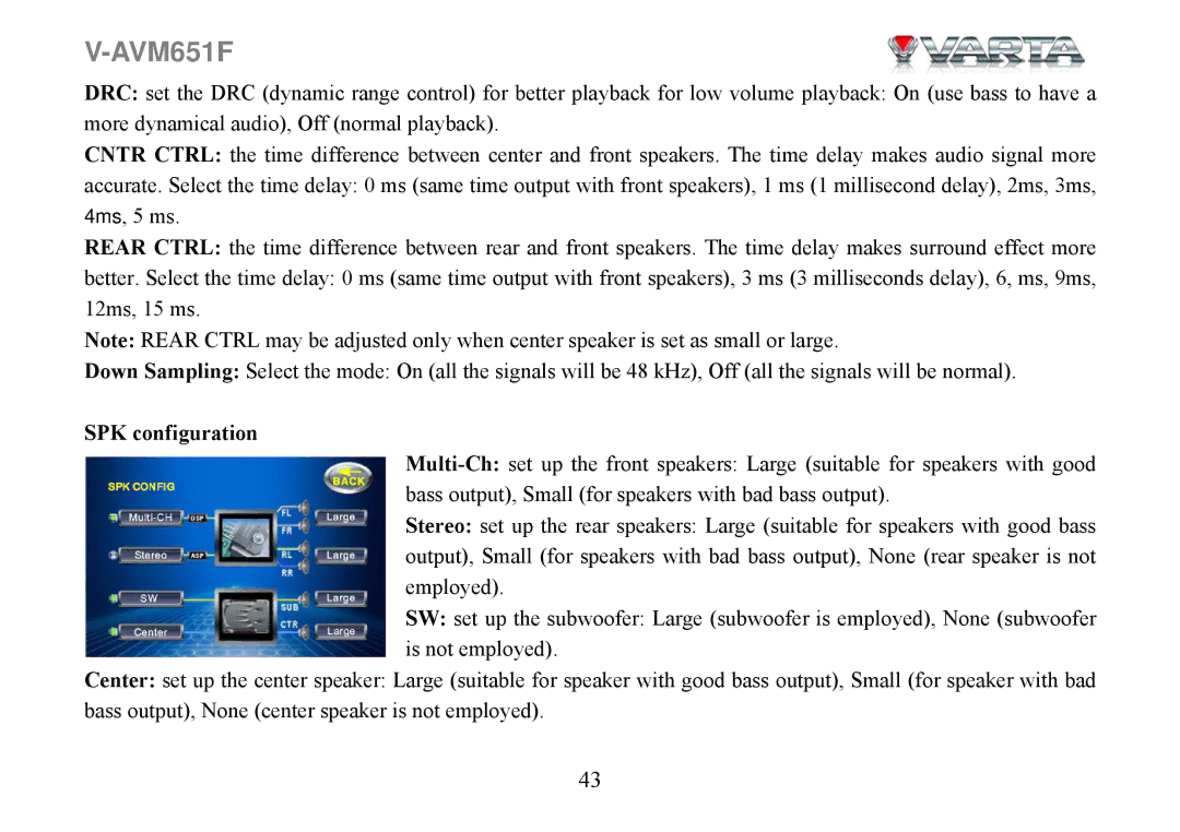 Varta V-AVM651F instruction manual SPK configuration 