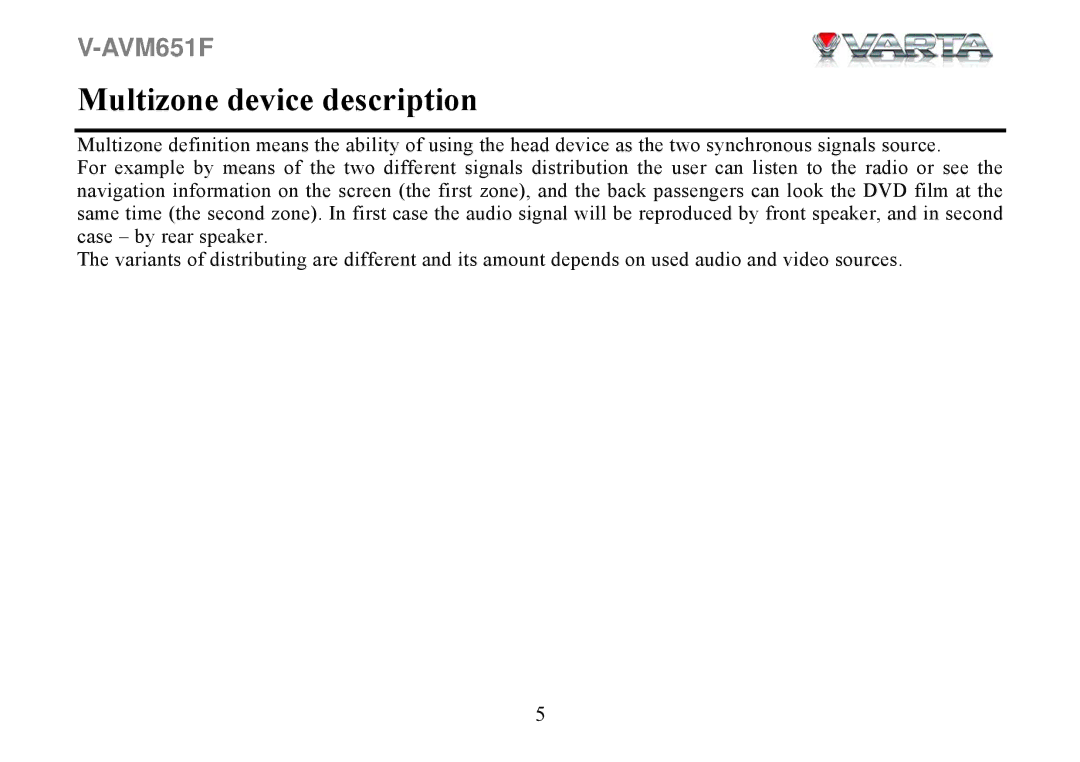 Varta V-AVM651F instruction manual Multizone device description 