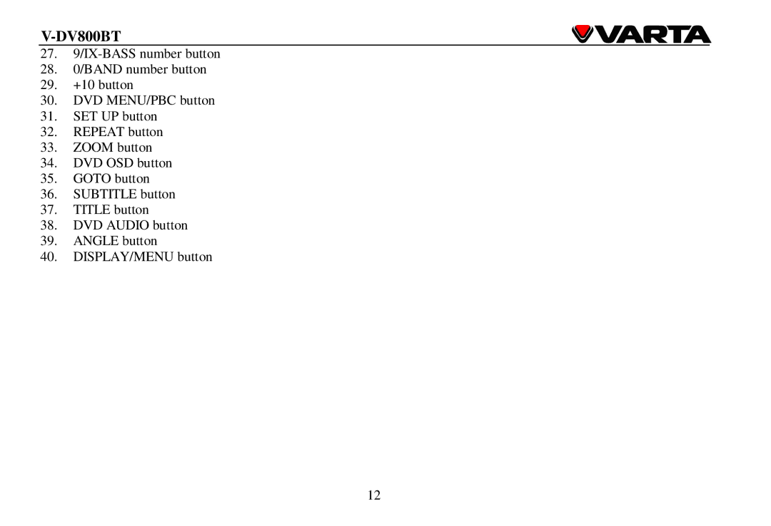 Varta V-DV800BT instruction manual 