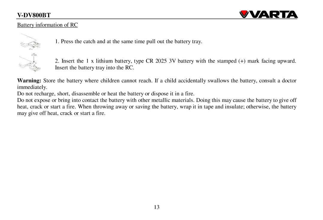 Varta V-DV800BT instruction manual 