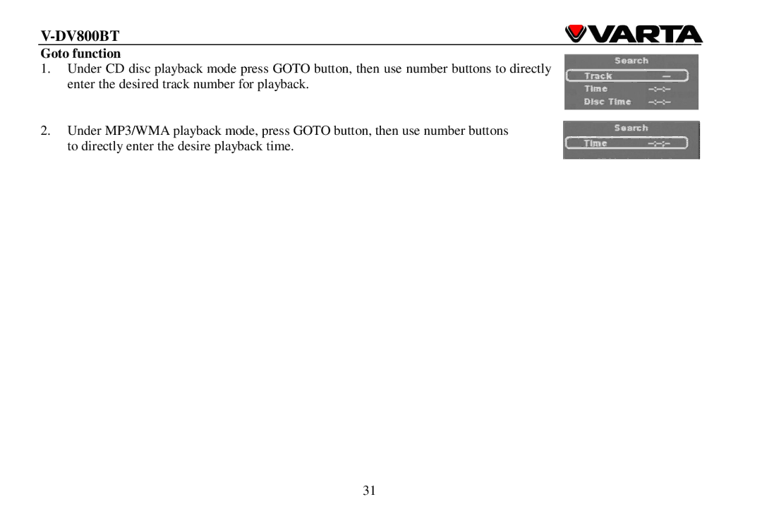 Varta V-DV800BT instruction manual Goto function 