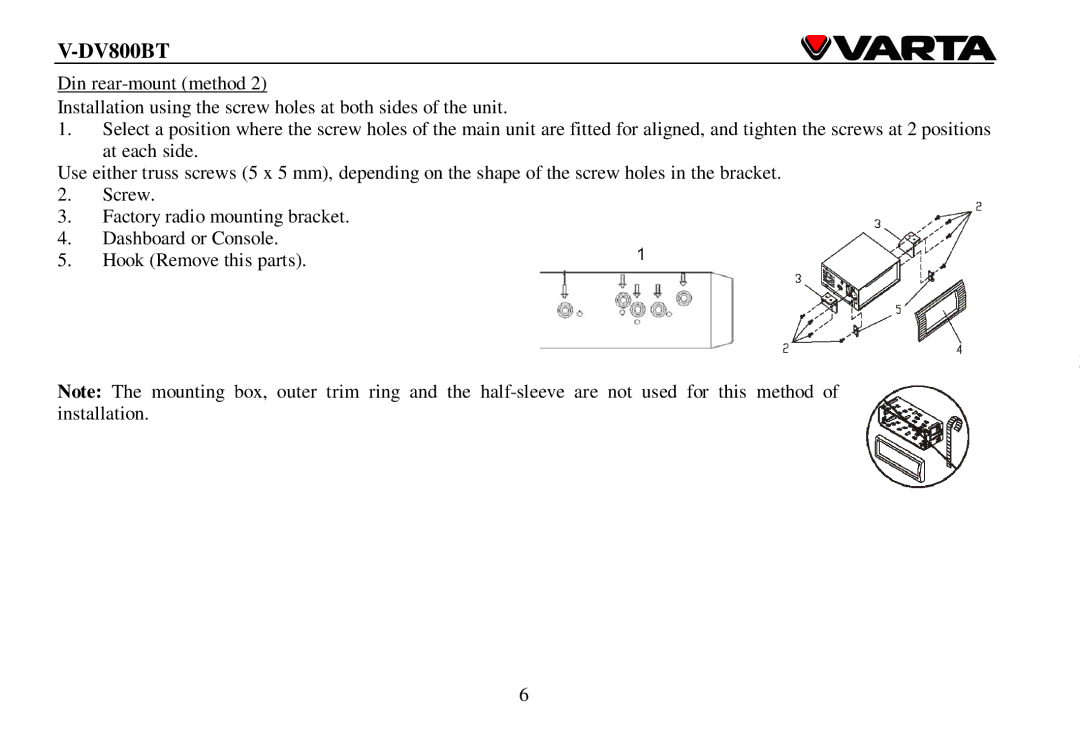 Varta V-DV800BT instruction manual 