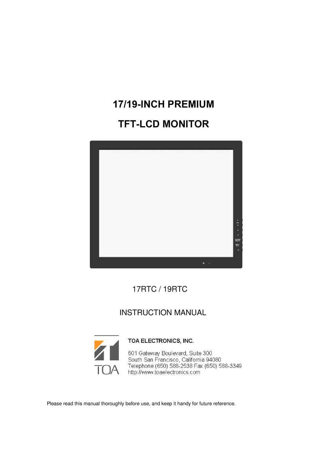 Vax 17RTC manual 17/19-INCH Premium TFT-LCD Monitor 