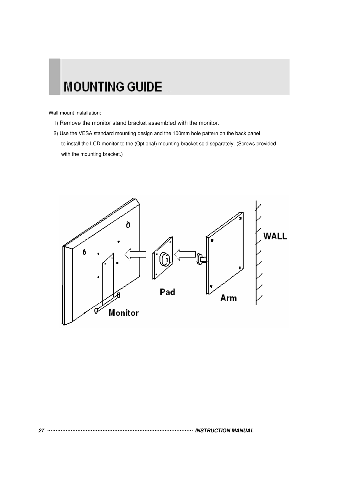 Vax 17RTC manual Remove the monitor stand bracket assembled with the monitor 