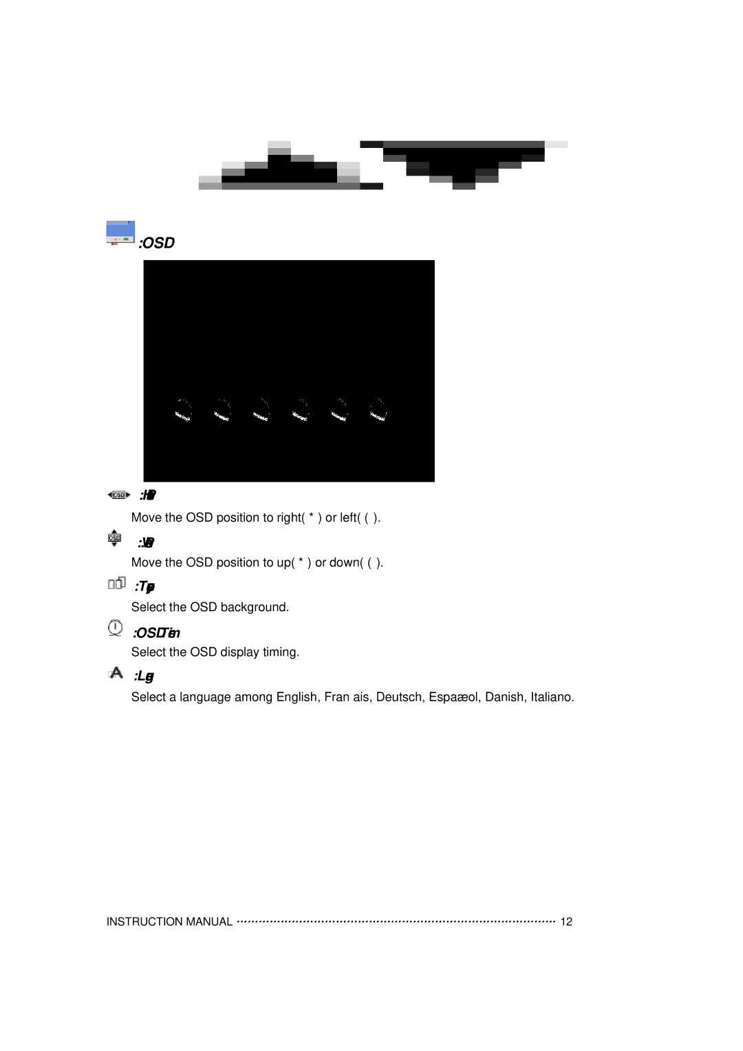 Vax 20RTC instruction manual Osd 