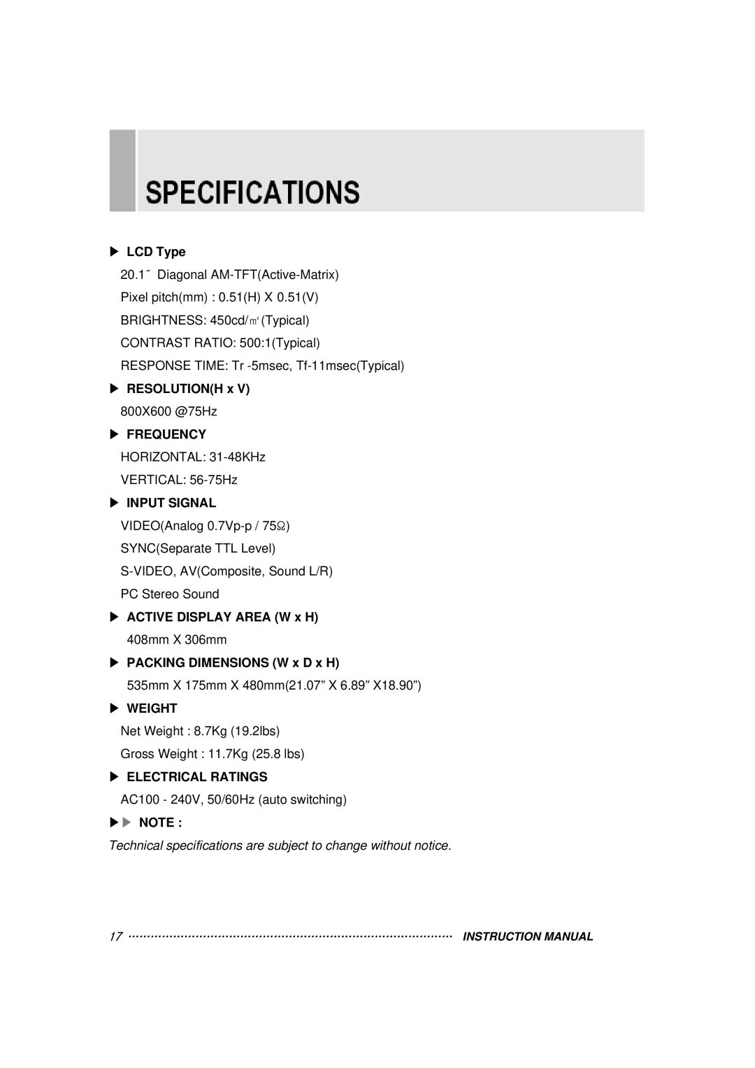 Vax 20RTC instruction manual Weight, Electrical Ratings 