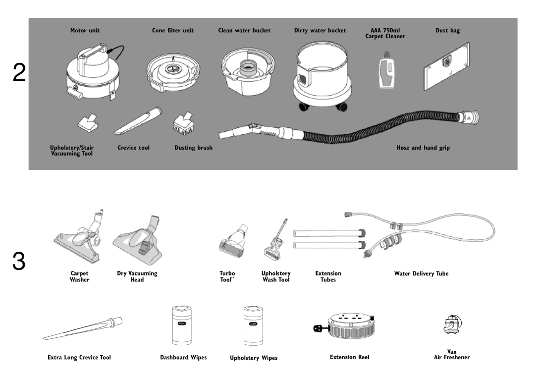 Vax 6135 manual Crevice tool Dusting brush 