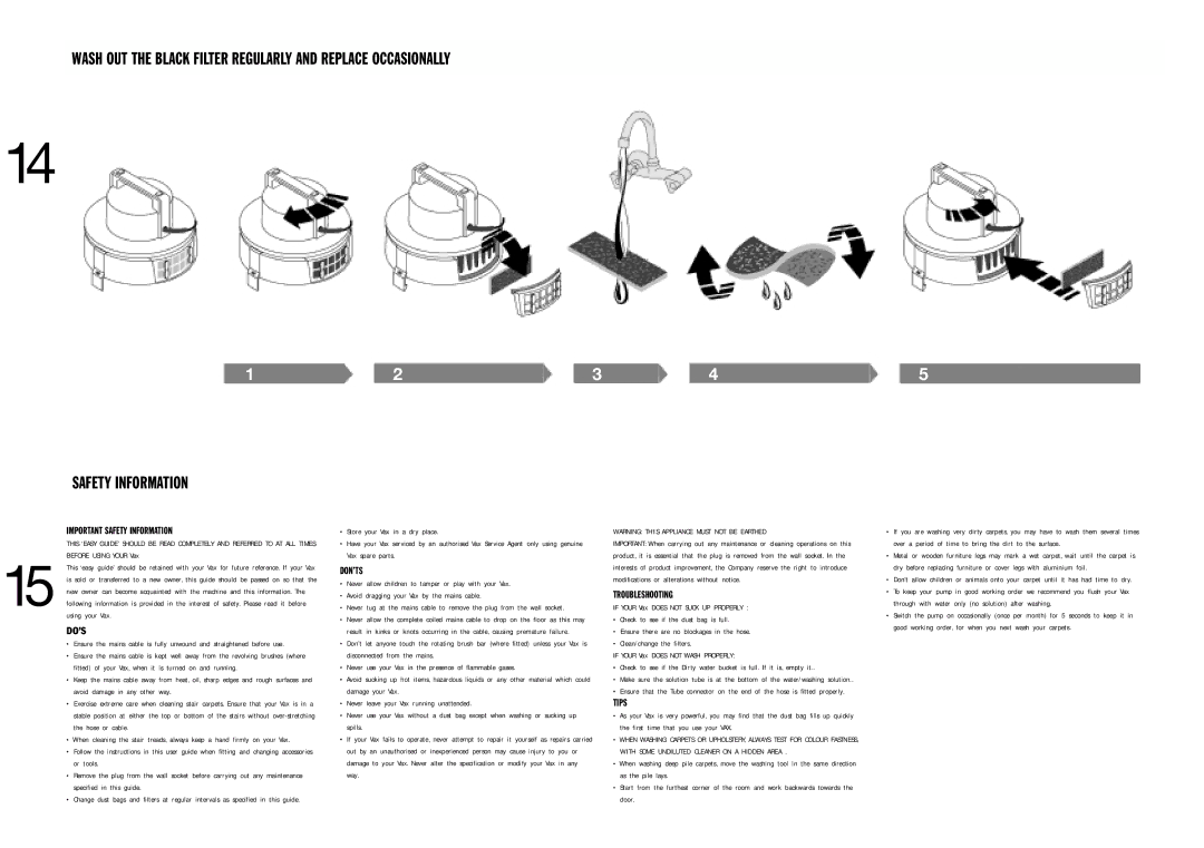 Vax 6135 manual Important Safety Information 