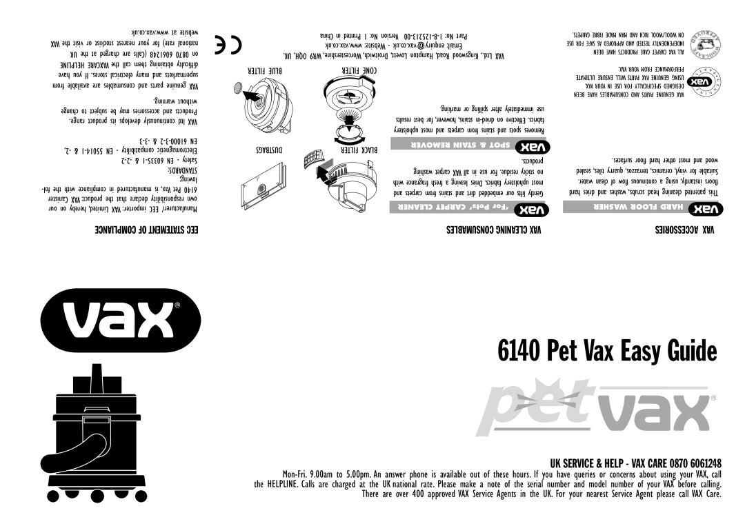 Vax 6140 manual Pet Vax Easy Guide 