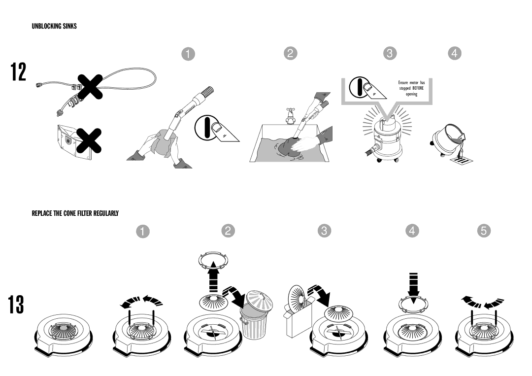 Vax 6140 manual Unblocking Sinks, Replace the Cone Filter Regularly 