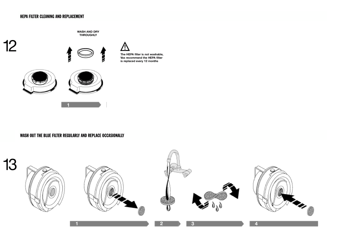 Vax 6155 manual Hepa Filter Cleaning and Replacement 