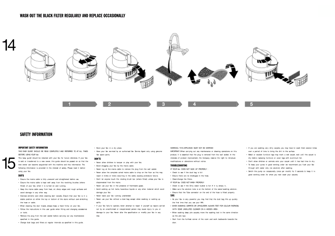 Vax 6155 manual Important Safety Information 