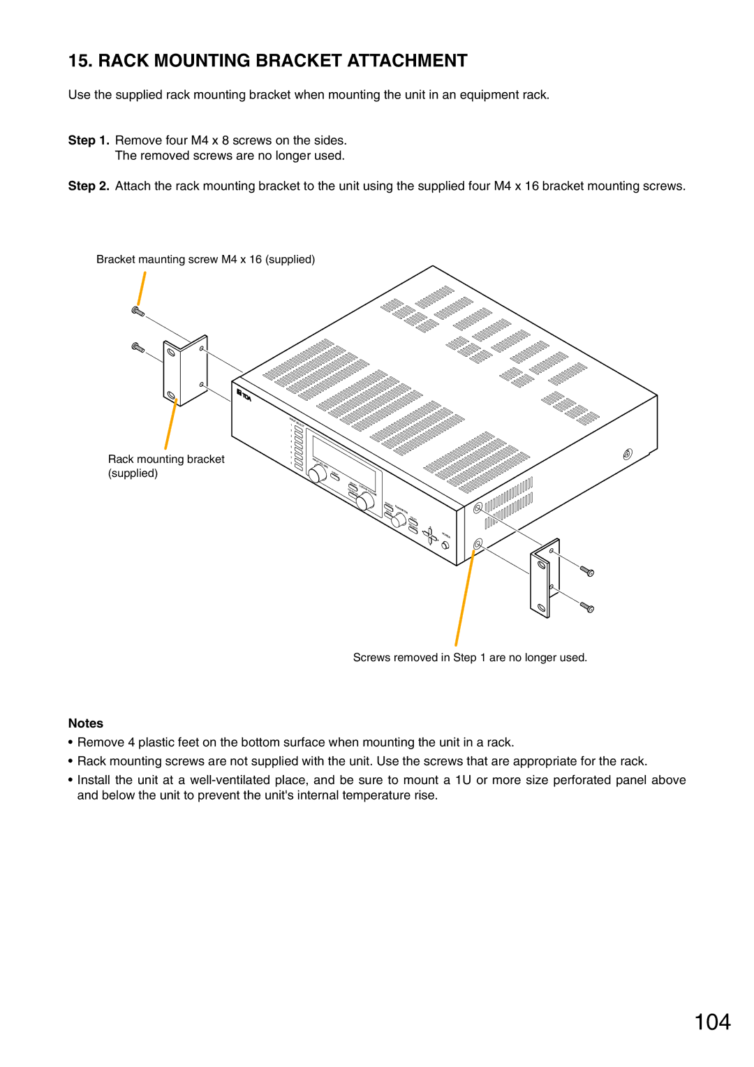 Vax M-9000 operating instructions 104, Rack Mounting Bracket Attachment 