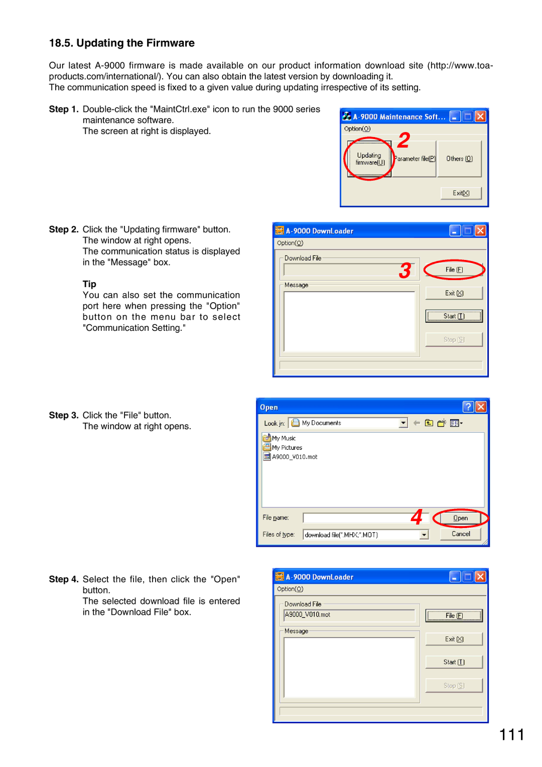 Vax M-9000 operating instructions 111, Updating the Firmware 