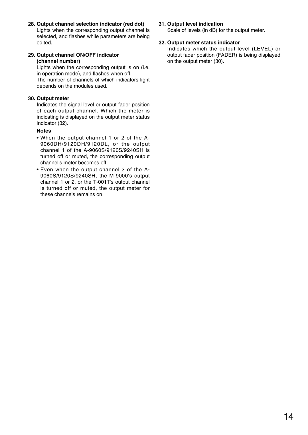 Vax M-9000 operating instructions Output level indication, Output meter status indicator 