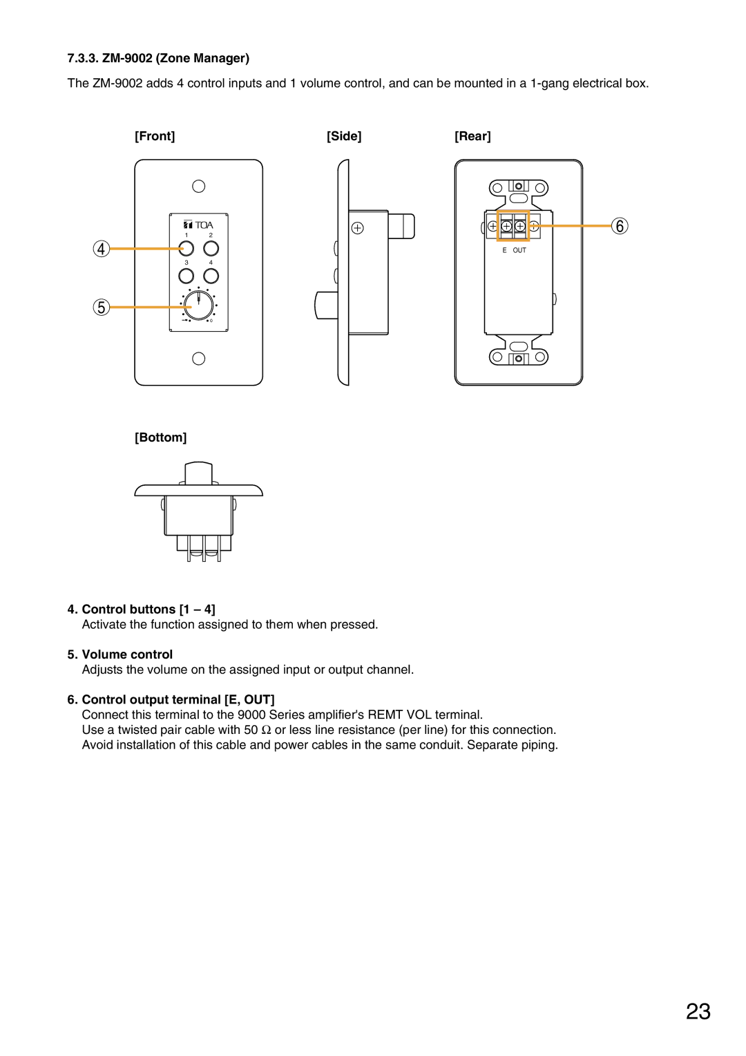 Vax M-9000 operating instructions ZM-9002 Zone Manager, Volume control 